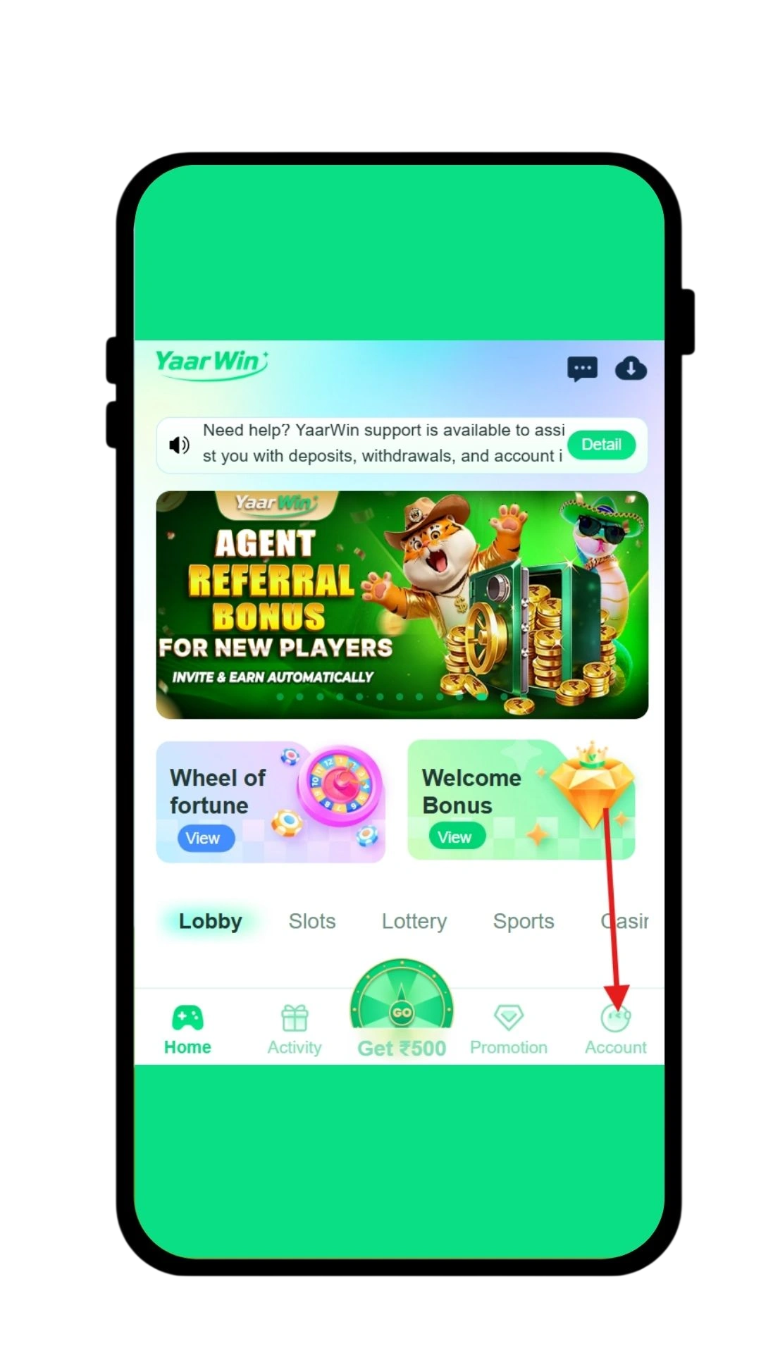 Open the account section